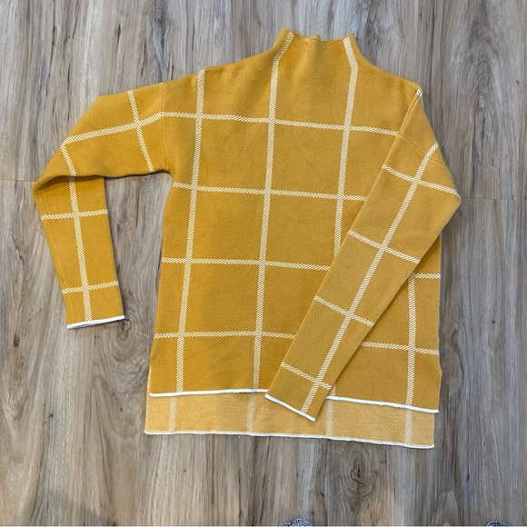 Max Studio | Mustard Yellow Mock Turtle Neck Sweater with Cream Accents | Small - Picture 9 of 13